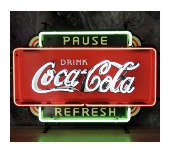 Neon sign retro coca-cola pause refresh