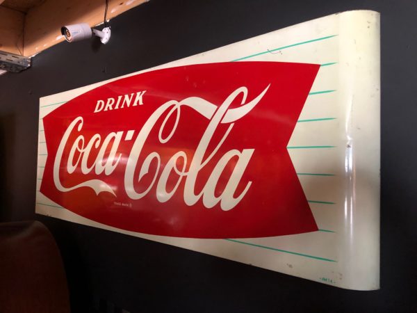 Coca Cola american painted metal sign fischtail