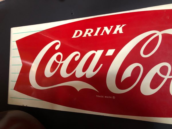 Coca Cola painted metal sign from 1950