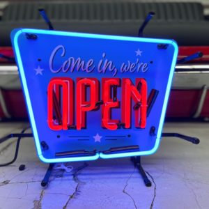 Enseigne néon open (come in we're open) 40x33cm
