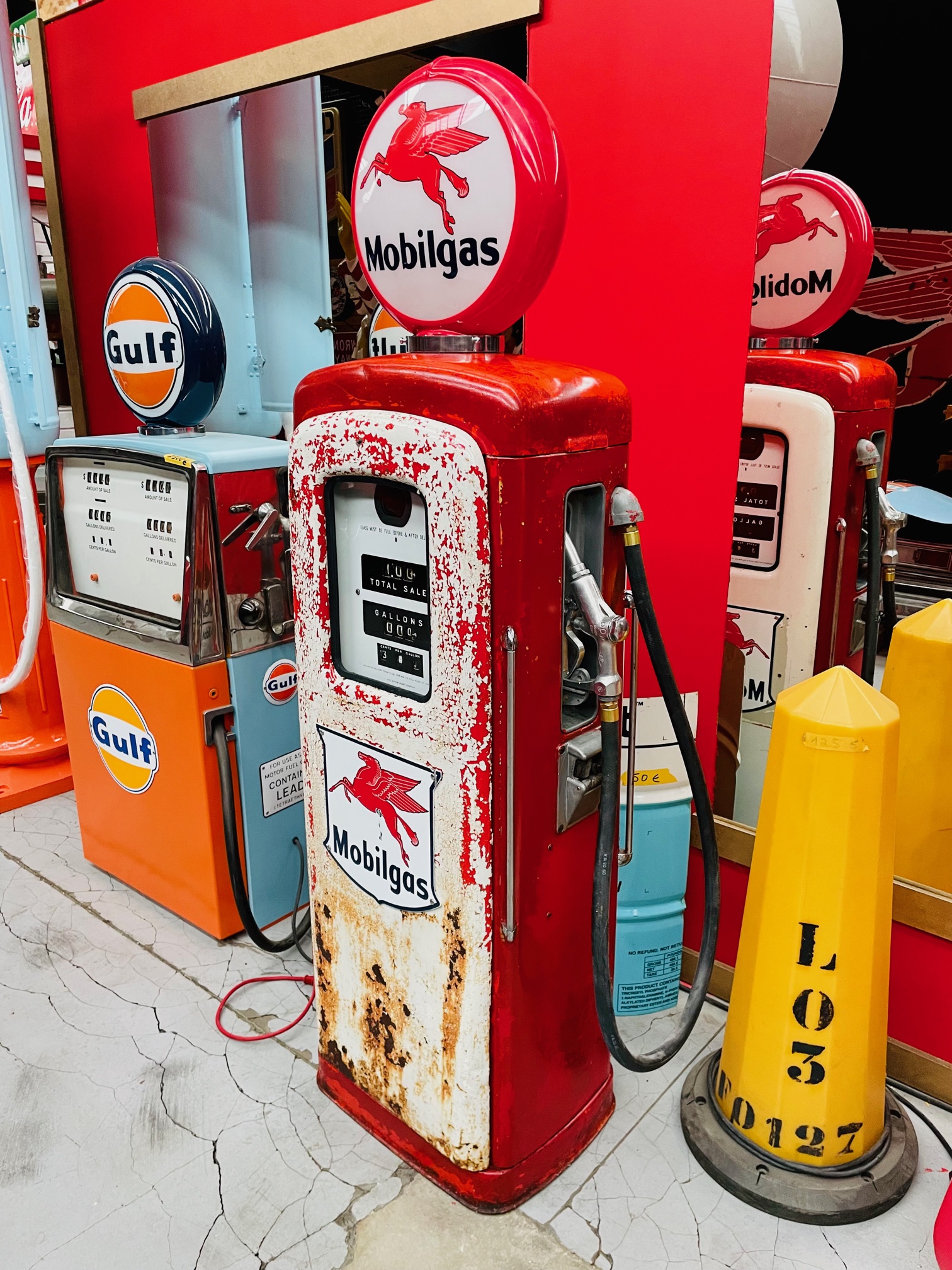 Mobilgas vintage American gas pump from 1954 with its original patina.