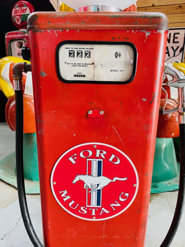 Ford Mustang vintage gas pump in it's juice