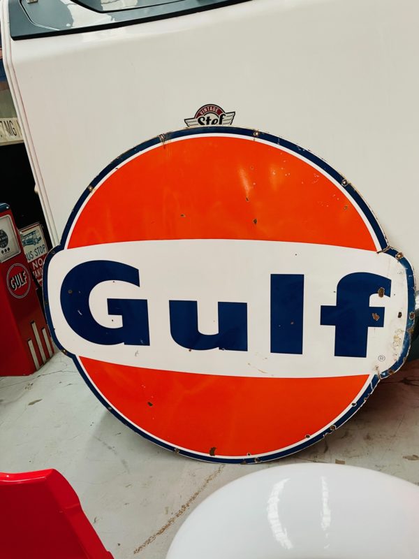 Plaque émaillée Gulf américaine de 1966 simple face