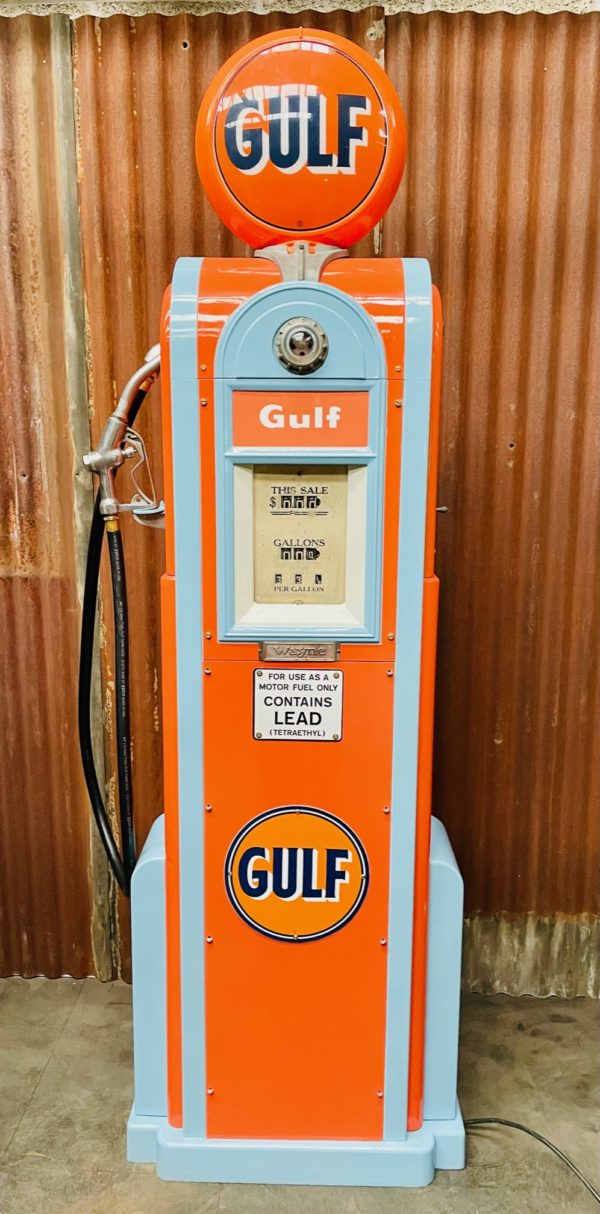 Ancienne pompe à essence Gulf Wayne 60 américaine restaurée 1938