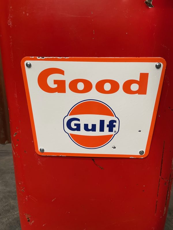 Gulf gasoline pump with original patina.