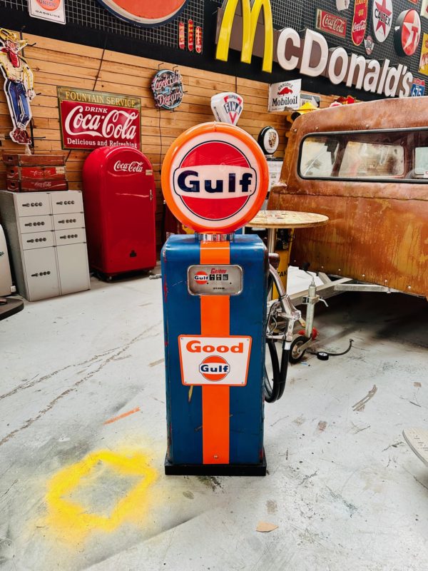 Authentique pompe à essence Gulf gasboy patine d’origine.