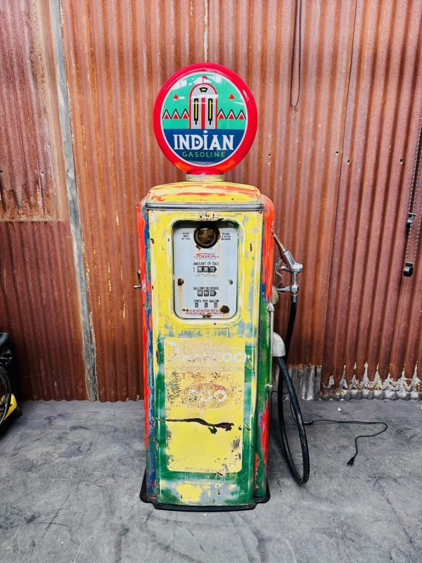 Pompe à essence Indian Gasoline américaine patine d'origine