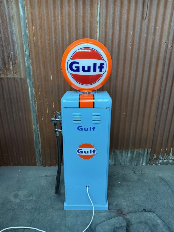 Restored American Gulf gasboy rear gas pump