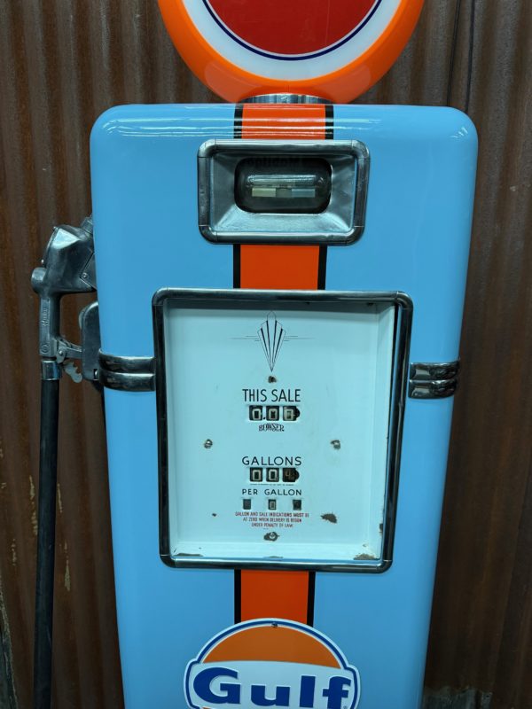 restored American Gulf Bowser gasoline pump