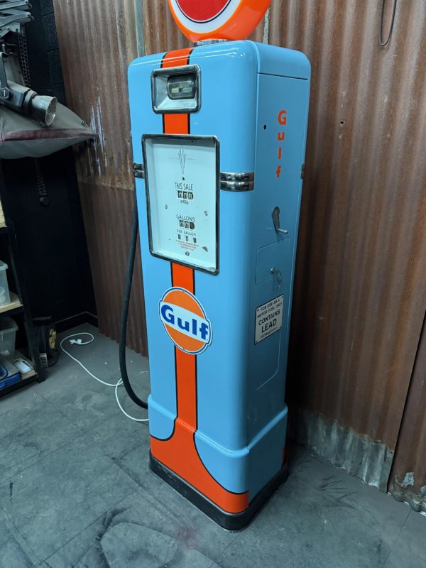 authentic restored American Gulf Bowser gas pump