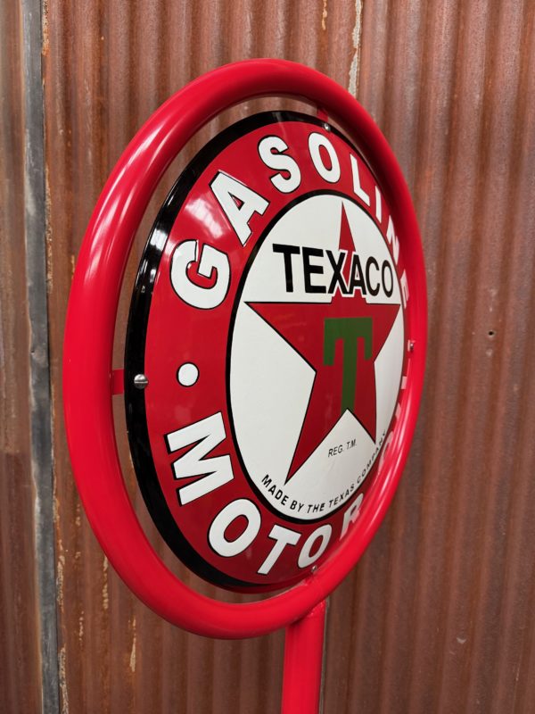 Plaque émaillée texaco avec son pied metal