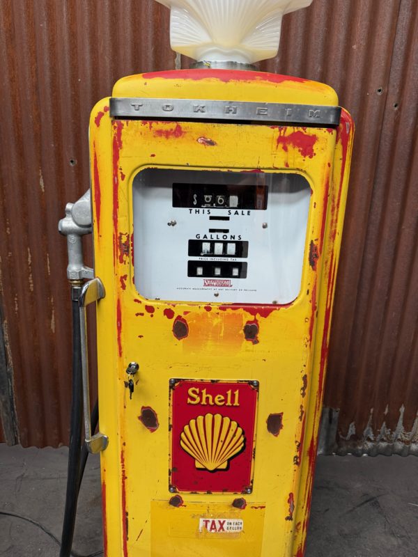 vintage American Shell gas pump with original patina