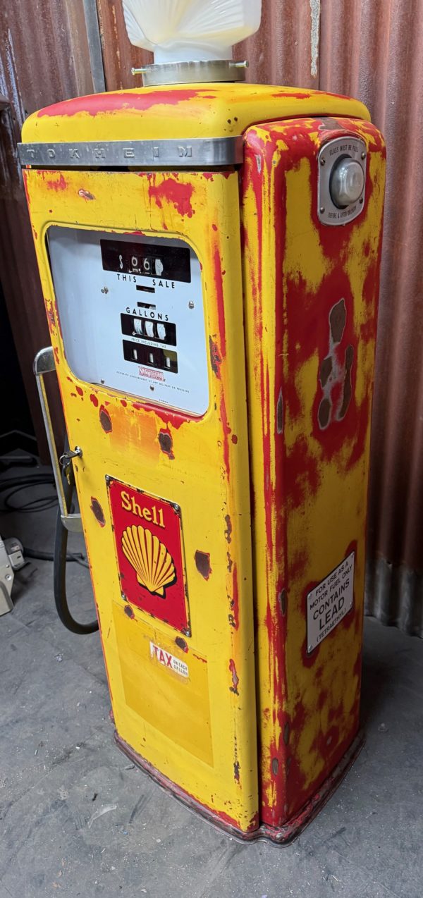 Authentic American Shell gas pump with original patina